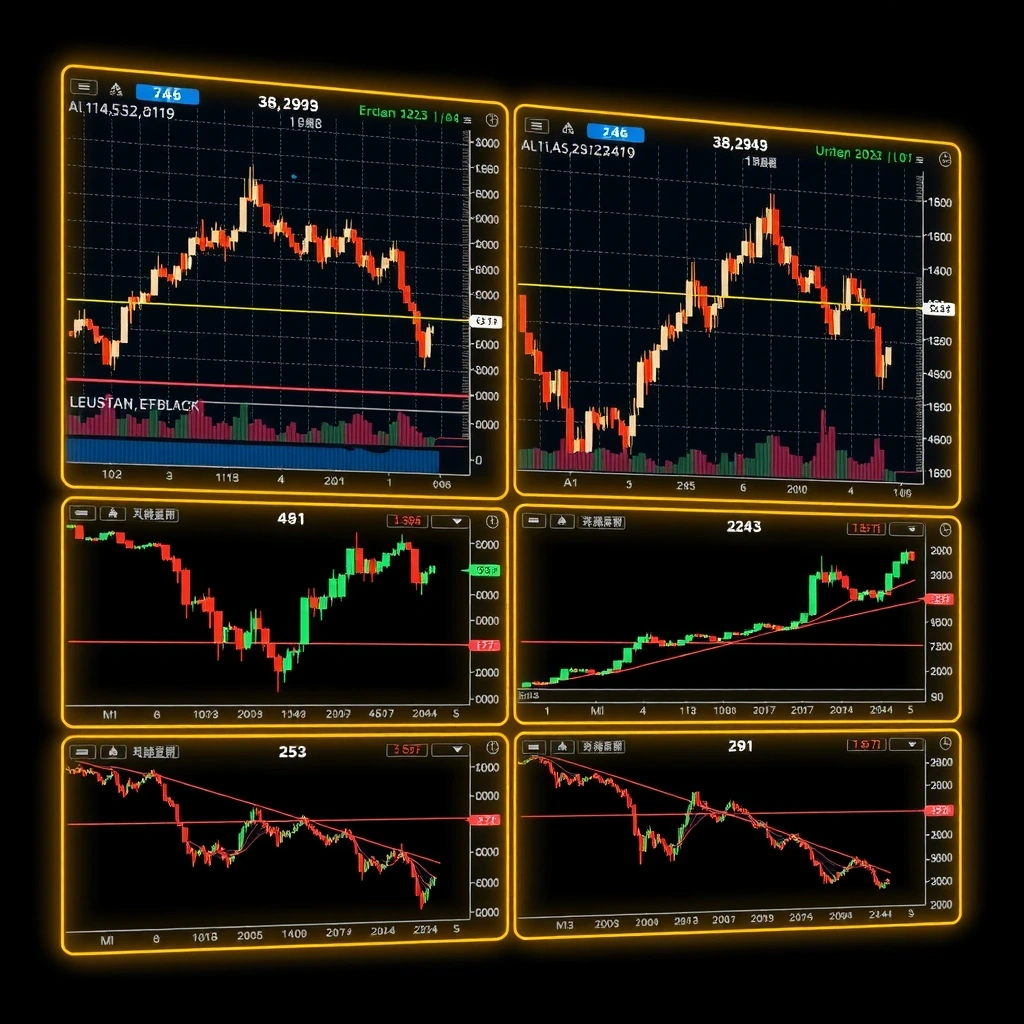 Advanced trading simulator interface with multiple charts